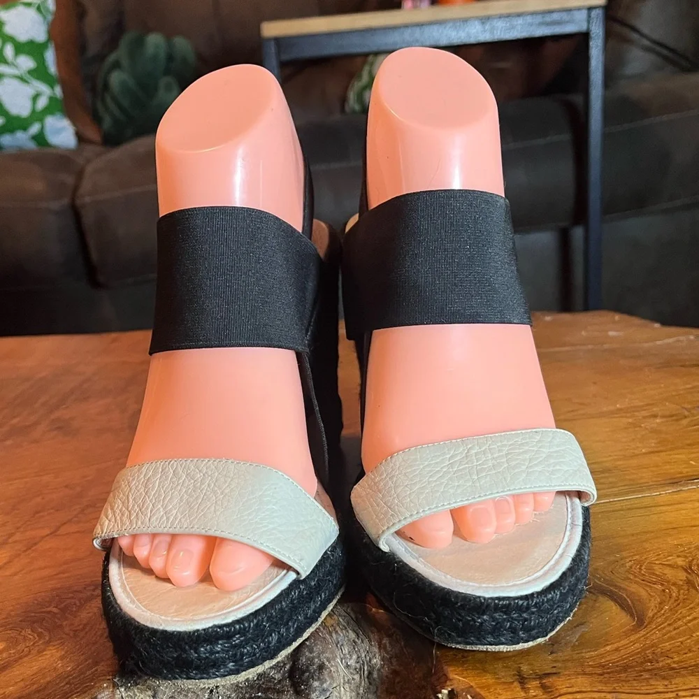 Anthropologie Delman Jamie Black & White Espadrille Wedges Size 8.5